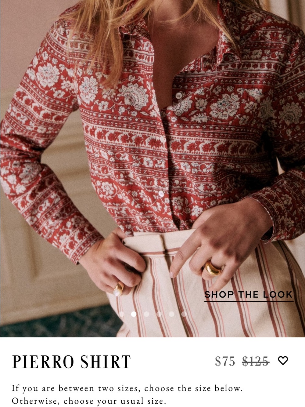Sezane Red and White Printed Button-Down Shirt - Picture 2 of 4